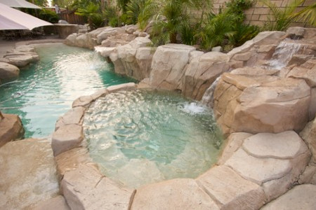 Desert landscaping waterfalls swimming pool features
